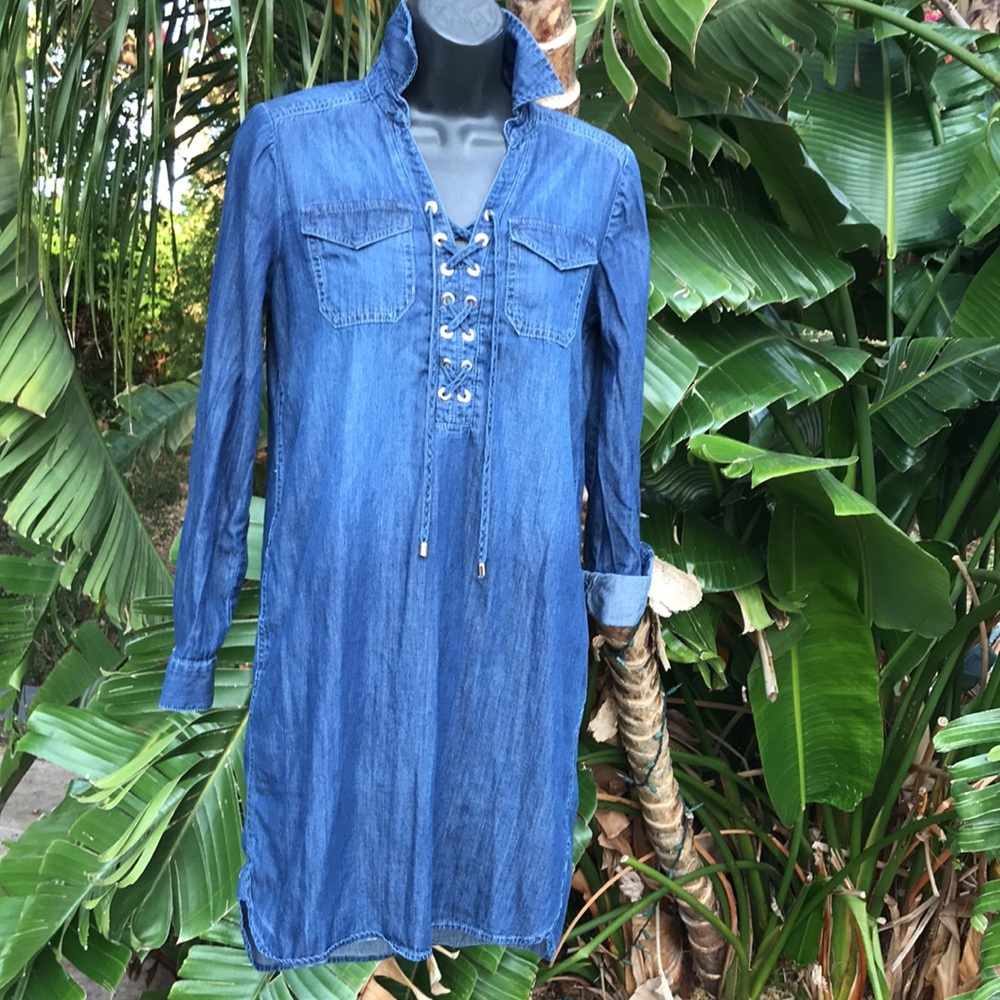 White House Black market lace up denim dress